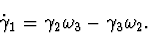 \begin{displaymath}\dot \gamma_{1}= \gamma_{2} \omega_{3}- \gamma_{3} \omega_{2}.
\end{displaymath}