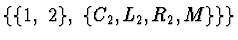 $\{\{1,\ 2\},\ \{C_2, L_2, R_2, M\}\}\}$